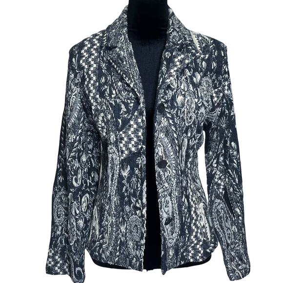 LAURA ASHLEY Paisley Wool Navy Blue Blazer Jacket size Petite Large - Picture 2 of 6